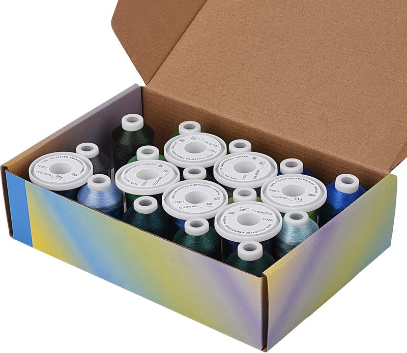 simthread Embroidery Machine Thread Kit 800Y 21 Spools Blue and Green Colors for Professional Embroidery Design - Image 5